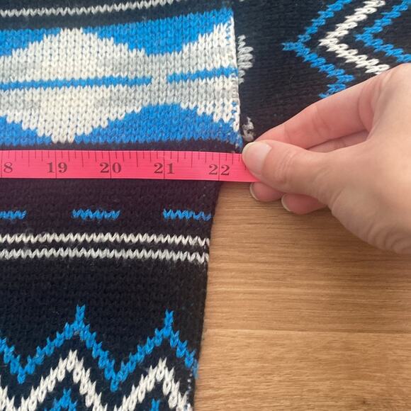 Vintage 80s Aspen Lid Blue Black White Nordic Acrylic Wool Knit Sweater sz Large - Picture 6 of 8